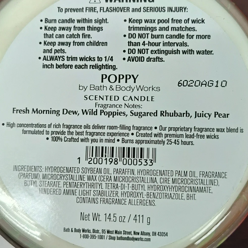 Bath & Body Works White Barn "POPPY" 3-Wick Candles - Set of 2 - Picture 4 of 4